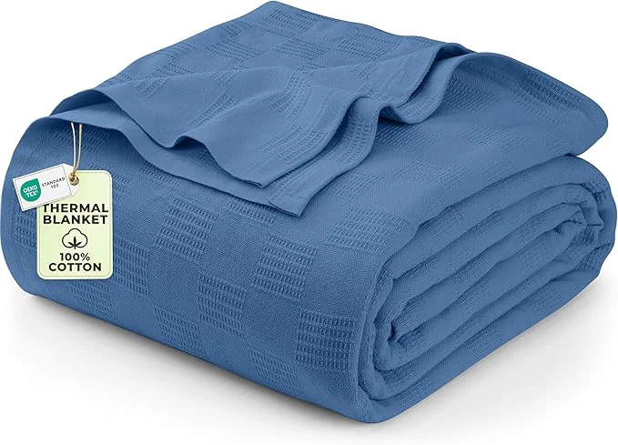 High-End Utopia Bedding Wedgewood Cotton Blanket Queen Size - 90x90 Inch Lightweight Soft and Breathable Thermal Blanket for All Seasons Casual