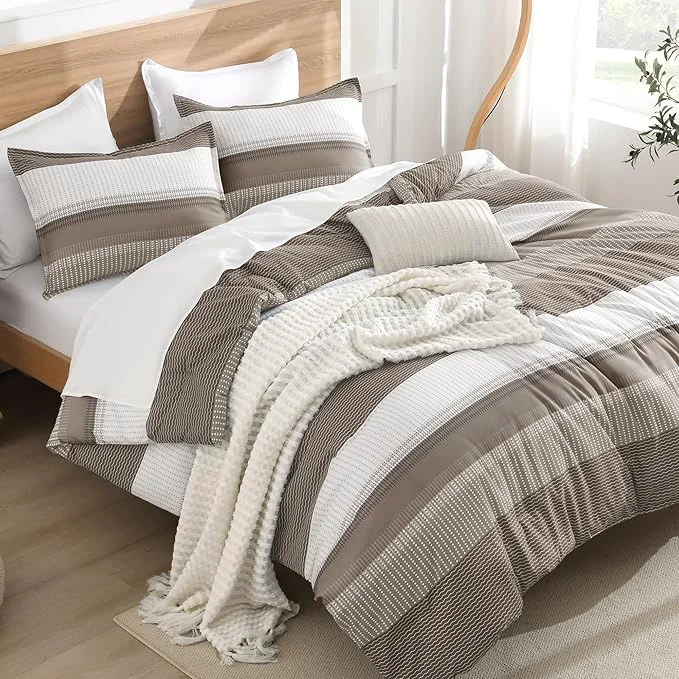 Sustainable Litanika Comforter Set Queen Size Hazel - 3 Pieces Lightweight Colorblock Stripe Fluffy Bedding Comforter Sets All Season Bed Set Crafted