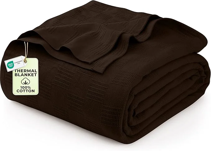 Sustainable Utopia Bedding Brown Cotton Blanket Queen Size - 90x90 Inch Lightweight Soft and Breathable Thermal Blanket for All Seasons Crafted