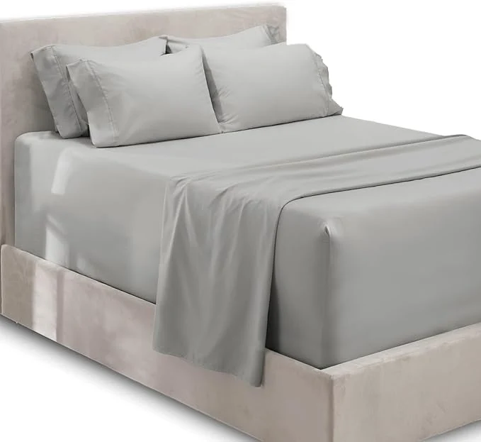 Traditional Hearth amp Harbor Extra Deep Pocket Sheets - Fits Mattress 18-24 Inches Deep - Extra Deep Pocket Twin Sheets Sets - 4 Piece Twin Size - Silver Optimized
