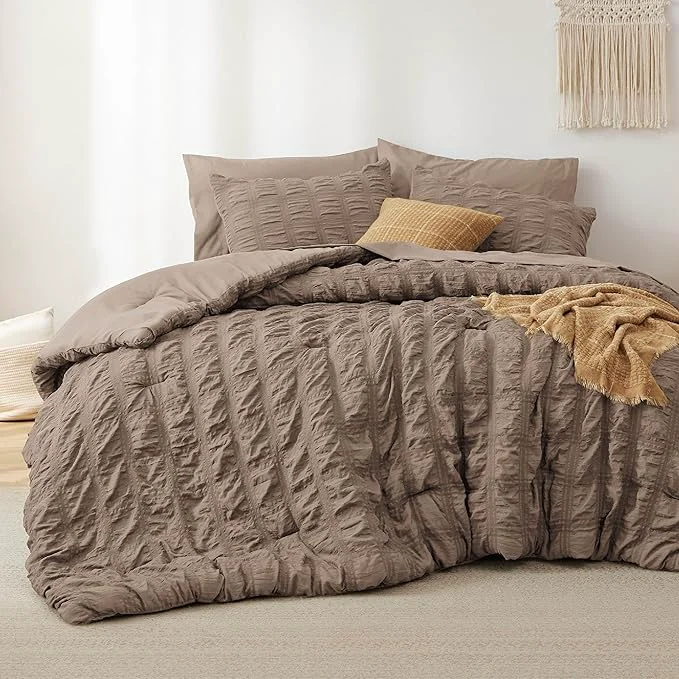 Trusted Bedsure Bed in a Bag Full - 7 Pieces Plaid Seersucker Bedding Comforter Sets Soft Lightweight Affogat Boho Bed Set with Comforters Full Size Sheets Pillowcases amp Shams Stylish