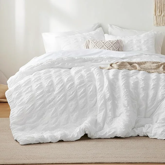 Carefully Designed Bedsure Plaid Seersucker Comforter Sets Full Size Bed 7 Piece Soft Lightweight White Bedding All Season Full Bed in a Bag Set with Comforters Sheets Pillowcases amp Shams Functional