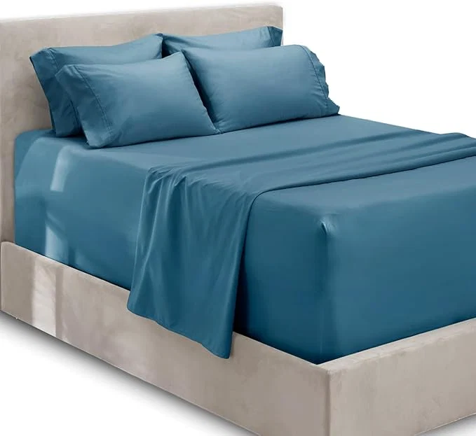 Durable Hearth amp Harbor Extra Deep Pocket Queen Sheets Sets - Fits Mattress 18-24 Inches Deep - Extra Deep Pocket Sheets - 6 Piece Queen Size - Blue Heaven Enhanced