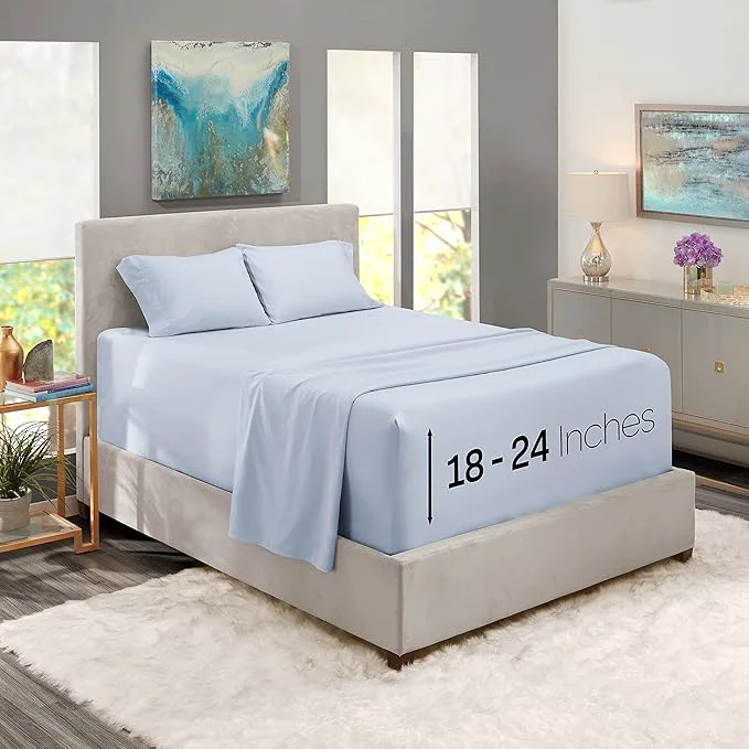 Selected Nestl Twin Size Sheet Set 4 Piece Extra Deep Pocket 18-24 inches Microfiber Hotel Luxury Soft Breathable Wrinkle- Easy to Care Ice Blue Premium