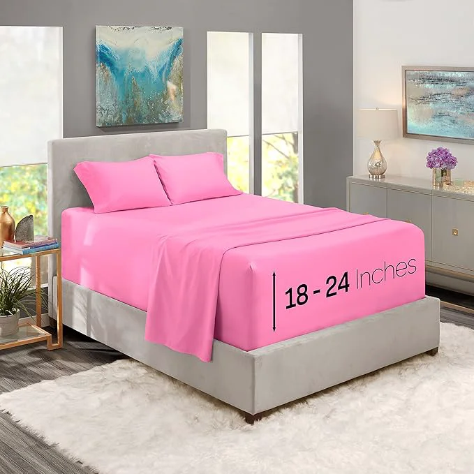 World-Class Nestl Twin XL Size Sheet Set 4 Piece Extra Deep Pocket 18-24 inches Microfiber Hotel Luxury Soft Breathable Wrinkle- Easy to Care Light Pink Verified