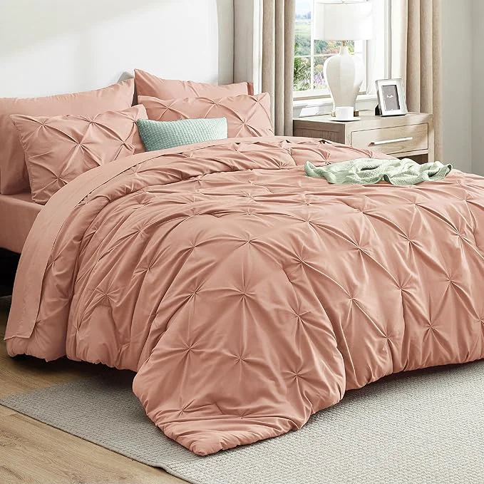 Reliable Bedsure Twin Comforter Set Dusty Pink - Bed in a Bag Twin Size Bedding 5 Pieces GentleSoft™ Pintuck Bed Set Gift for Family Pinch Pleat Dusty Pink Comforter with Sheets Pillowcase amp Sham Long-Lasting