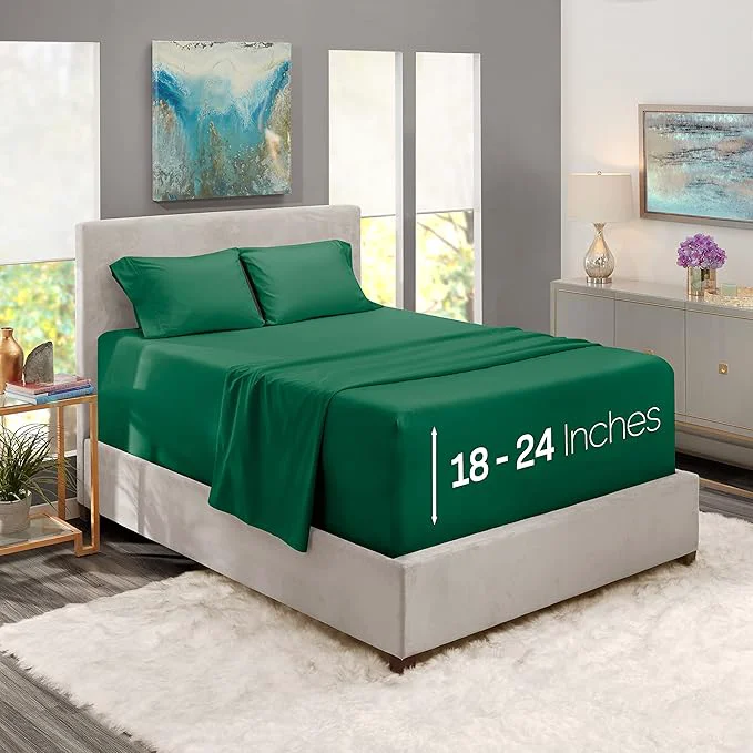 Original Design Nestl Full Size Sheet Set 4 Piece Extra Deep Pocket 18-24 inches Microfiber Hotel Luxury Soft Breathable Wrinkle- Easy to Care Dark Green Practical