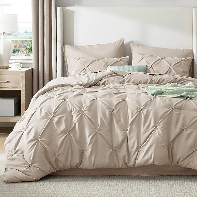 Optimized Bedsure Full Comforter Set Beige - Bed in a Bag Full Size Bedding Set 7 Pieces GentleSoft™ Pintuck Bed Set Gift for Family Pinch Pleat Beige Comforter with Sheets Pillowcases amp Shams Versatile