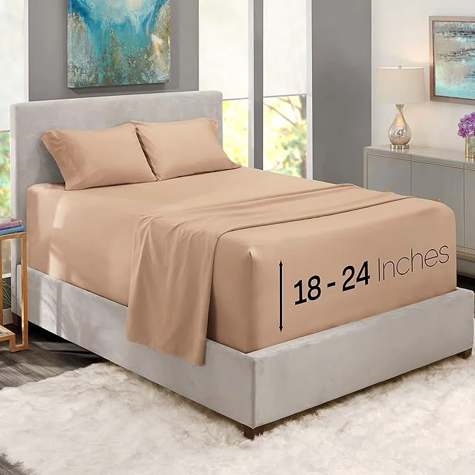 Carefully Designed Nestl Twin XL Size Sheet Set 4 Piece Extra Deep Pocket 18-24 inches Microfiber Hotel Luxury Soft Breathable Wrinkle- Easy to Care Taupe Superior