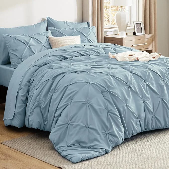 Selected Bedsure California King Comforter Set - Bed in a Bag Cal King Bedding Set 7 PCS GentleSoft™ Pintuck Bed Set Gift for Family Pinch Pleat Light Blue Comforter with Sheets Pillowcases amp Shams Reliable