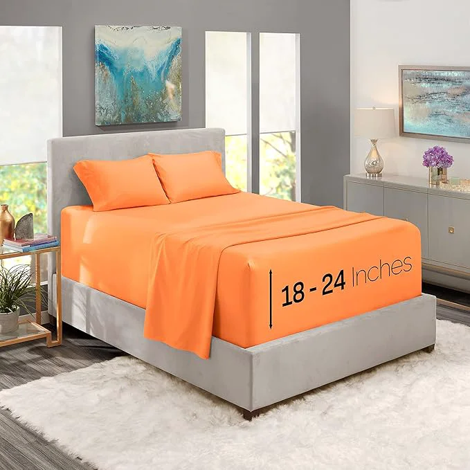 High-Quality Nestl Twin Size Sheet Set 4 Piece Extra Deep Pocket 18-24 inches Microfiber Hotel Luxury Soft Breathable Wrinkle- Easy to Care Light Orange Official