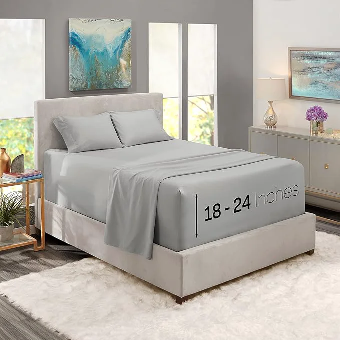 Fast Nestl Bed Linen Set Twin XL Extra Deep Pocket 4-Piece Light Grey Microfiber Original