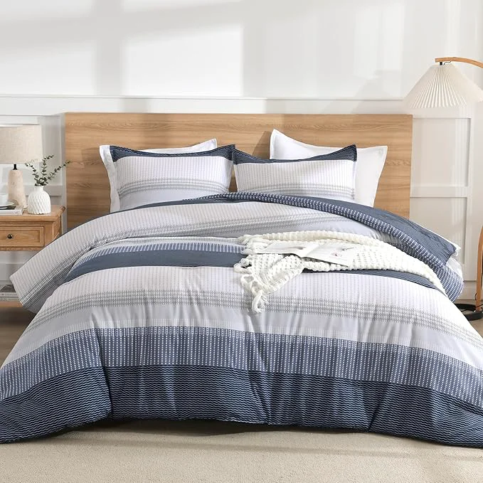 Comfortable Litanika Full Comforter Set Black Blue - 3 Pieces Lightweight Fluffy Bedding Comforter Sets All Season Down Comforter 1 Comforter 2 Pillowcases Reusable