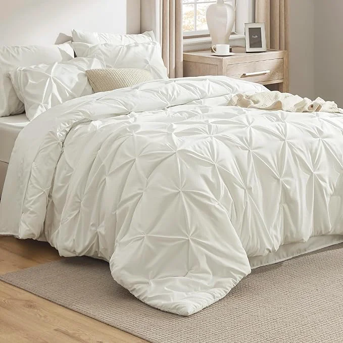 Unique Bedsure Twin Comforter Set Ivory - Bed in a Bag Twin Size Bedding 5 Pieces GentleSoft™ Pintuck Bed Set Gift for Family Pinch Pleat Ivory Comforter with Sheets Pillowcase amp Sham Stylish