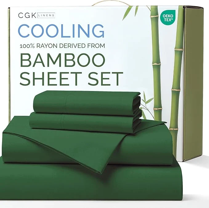 Prestigious Rayon Derived From Bamboo - Bamboo Sheets King Size - Cooling Sheets for King - Soft Breathable amp Hotel Luxury Bedding - 1 Flat amp 1 Fitted amp 2 Pillowcases w 16 Inch Deep Pockets - Emerald Green Secure