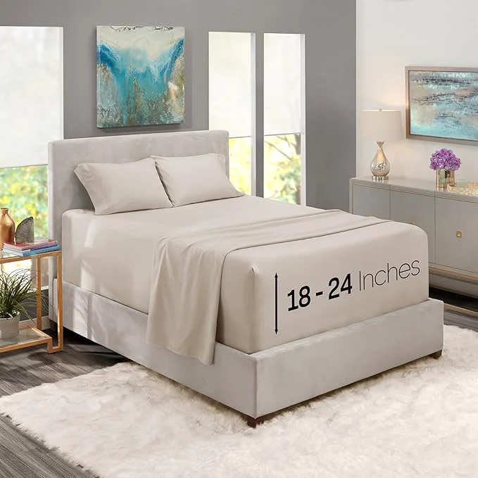 Pure Nestl Twin XL Size Sheet Set 4 Piece Extra Deep Pocket 18-24 inches Microfiber Hotel Luxury Soft Breathable Wrinkle- Easy to Care Linen Smart