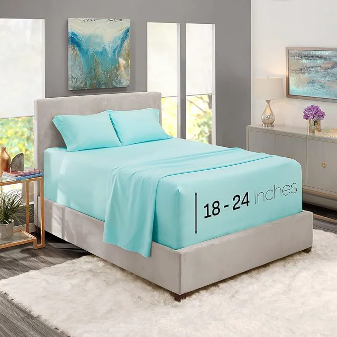 Versatile Nestl Full Size Sheet Set 4 Piece Extra Deep Pocket 18-24 inches Microfiber Hotel Luxury Soft Breathable Wrinkle- Easy to Care Light Blue Stylish