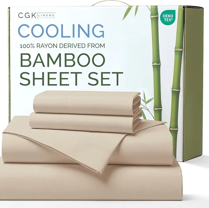 Green Rayon Derived From Bamboo - Bamboo Sheets Full Size - Cooling Sheets for Full - Ultra Soft Breathable amp Hotel Luxury Bedding - 1 Flat amp 1 Fitted amp 2 Pillowcases w 16 Inch Deep Pockets - Wheat First-Class