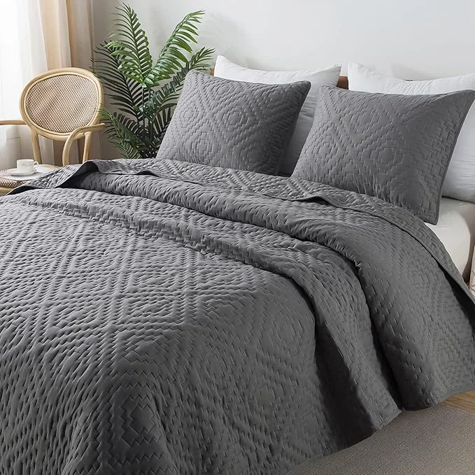 Healthy R.SHARE Dark Grey Queen Size Quilt Bedding Sets with Pillow Shams Boho Full Lightweight Soft Bedspread Coverlet Quilted Blanket Thin Comforter Bed Cover for All Season 3 Pieces 90x90 inches Top-Quality