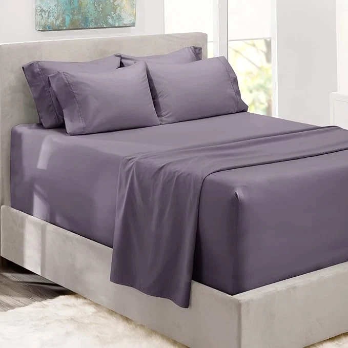 Advanced Hearth amp Harbor Bed Sheets Luxury Soft 6 Piece Bed Sheet Set Extra Deep Pocket Fitted Sheets Fits Mattress up to 21 quot Double Brushed Bedding Sheets amp Pillowcases Twin XL Purplish Gray Easy-to-Use