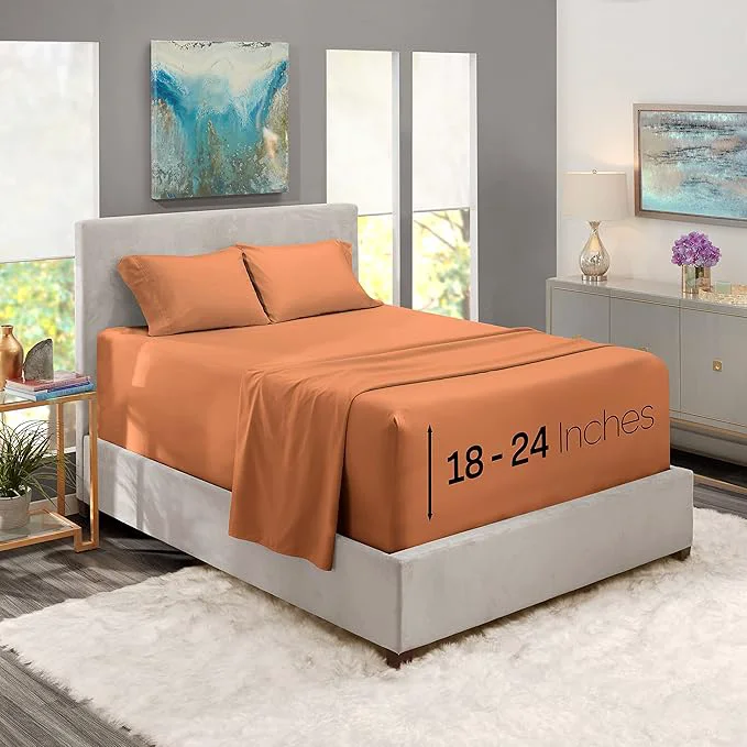 Excellent Nestl Full Size Sheet Set 4 Piece Extra Deep Pocket 18-24 inches Microfiber Hotel Luxury Soft Breathable Wrinkle- Easy to Care Rust Environmentally Friendly
