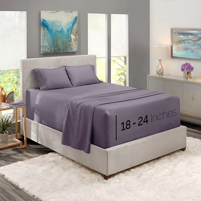 Reusable Nestl Queen Size Sheet Set 4 Piece Extra Deep Pocket 18-24 inches Microfiber Cooling Hotel Luxury Soft Breathable Wrinkle- Easy to Care Grayish Purple High-Grade