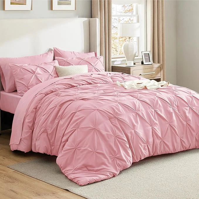 Relaxed Bedsure Full Comforter Set Baby Pink - Bed in a Bag Full Size Bedding Set 7 Pieces GentleSoft™ Pintuck Bed Set Gift for Family Pinch Pleat All Season Comforter with Sheets Pillowcases amp Shams Quality