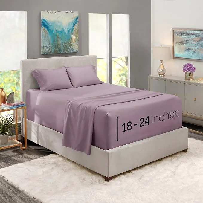 Proven Nestl King Size Sheet Set 4 Piece Extra Deep Pocket 18-24 inches Microfiber Hotel Luxury Soft Breathable Wrinkle- Easy to Care Dusty Purple Quality