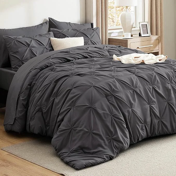 Top-Quality Bedsure Queen Comforter Set Dark Grey - Bed in a Bag Queen Size Bedding 7 Pieces GentleSoft™ Pintuck Bed Set Gift for Family Pinch Pleat All Season Comforter with Sheets Pillowcases amp Shams Powerful
