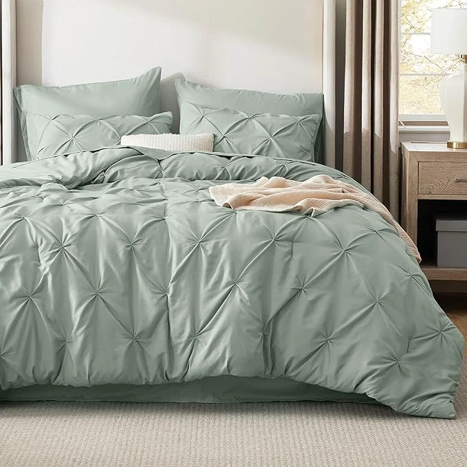 Comfortable Bedsure California King Comforter Set - Bed in a Bag Cal King Bedding Set 7 PCS GentleSoft™ Pintuck Bed Set Gift for Family Pinch Pleat Sage Green Comforter with Sheets Pillowcases amp Shams Breathable