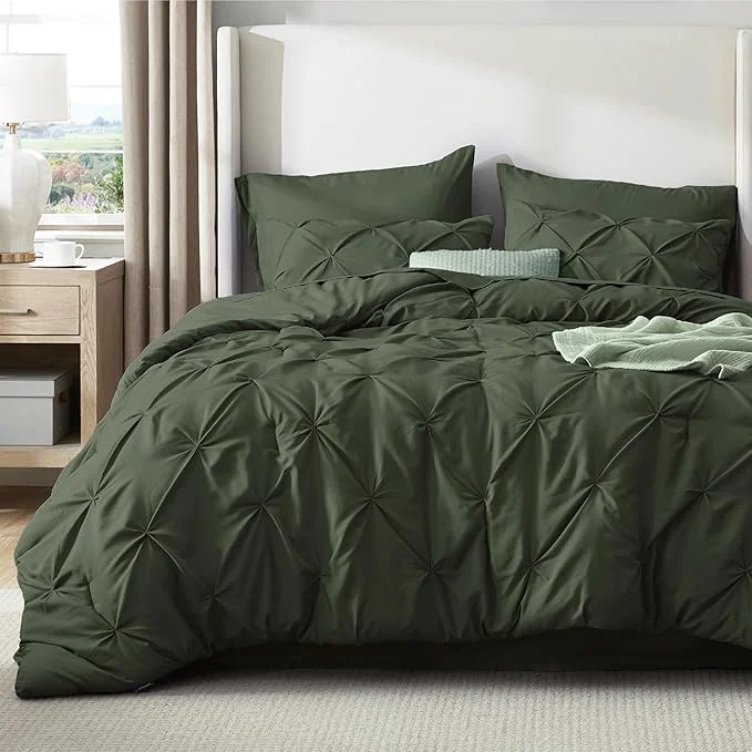 Effective Bedsure Twin XL Comforter Set - Extra Long 5 Pieces Dorm Bedding Sets GentleSoft™ Pinch Pleat Olive Green Bed in a Bag with Pintuck Comforter Sheets Pillowcase amp Sham Enhanced