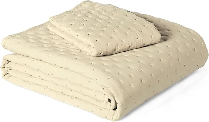 High-Quality Amazon Basics Brushed Microfiber Quilt Set Extra Soft with Natural Texture 2-Piece Twin Twin XL Beige Official