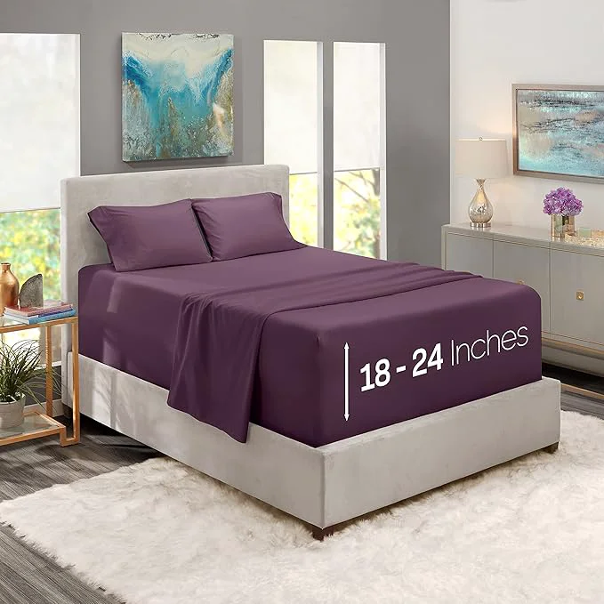 Smooth Nestl Twin Size Sheet Set 4 Piece Extra Deep Pocket 18-24 inches Microfiber Hotel Luxury Soft Breathable Wrinkle- Easy to Care Purple High-Performance