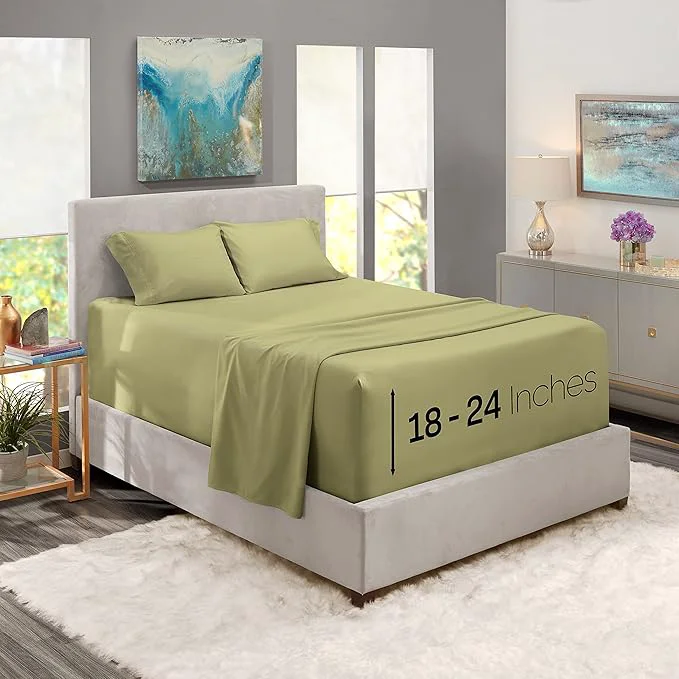 Authentic Nestl Full Size Sheet Set 4 Piece Extra Deep Pocket 18-24 inches Microfiber Hotel Luxury Soft Breathable Wrinkle- Easy to Care Sage Green Top-Quality