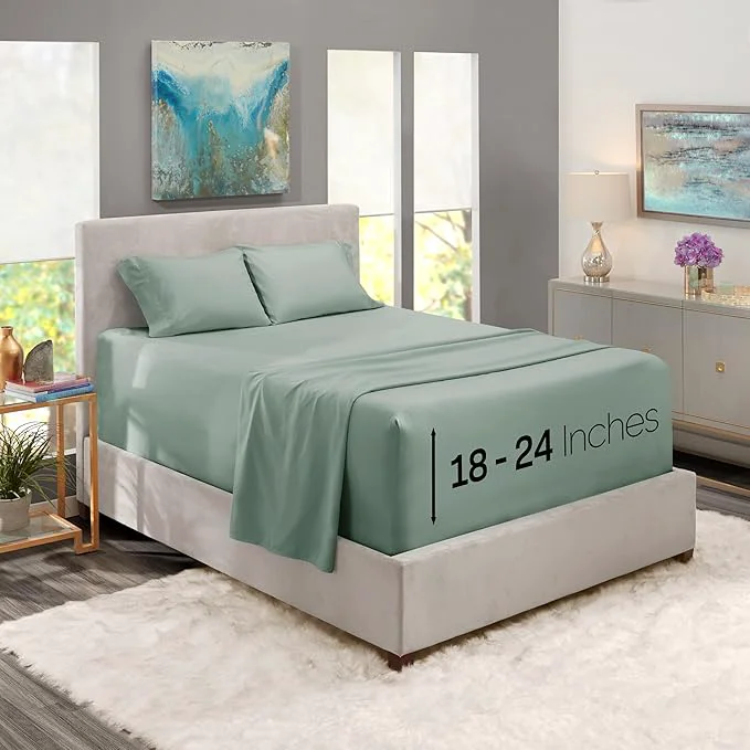 Premium Material Nestl Twin XL Size Sheet Set 4 Piece Extra Deep Pocket 18-24 inches Microfiber Hotel Luxury Soft Breathable Wrinkle- Easy to Care Sage Green New Sophisticated