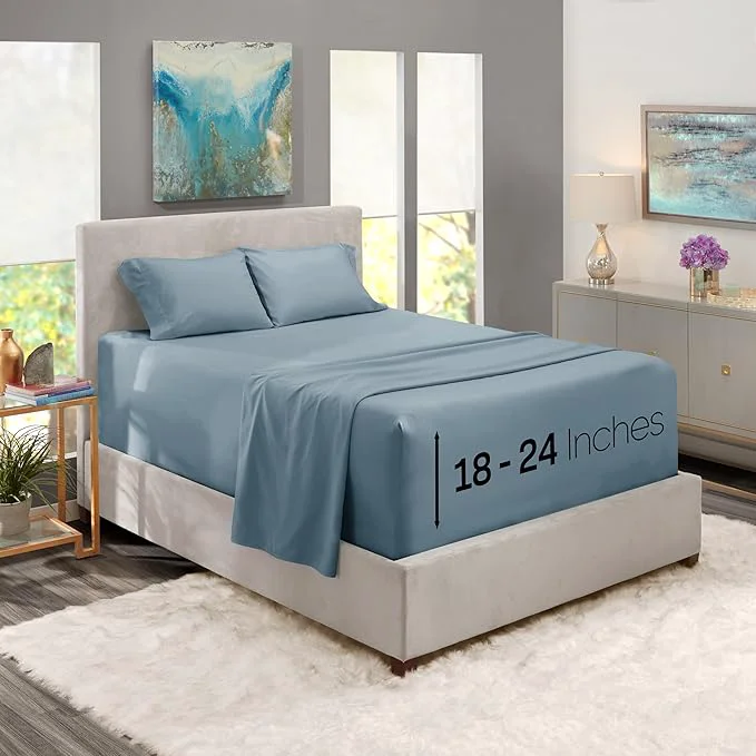Innovative Nestl Twin XL Size Sheet Set 4 Piece Extra Deep Pocket 18-24 inches Microfiber Hotel Luxury Soft Breathable Wrinkle- Easy to Care Stone Blue Exclusive