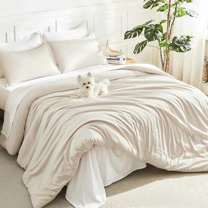 Certified Litanika Queen Comforter Set Beige 3 Pieces Lightweight Fluffy Solid Bedding Comforter Set Down Comforter All Season Bed Set Gift Choice Carefully Designed