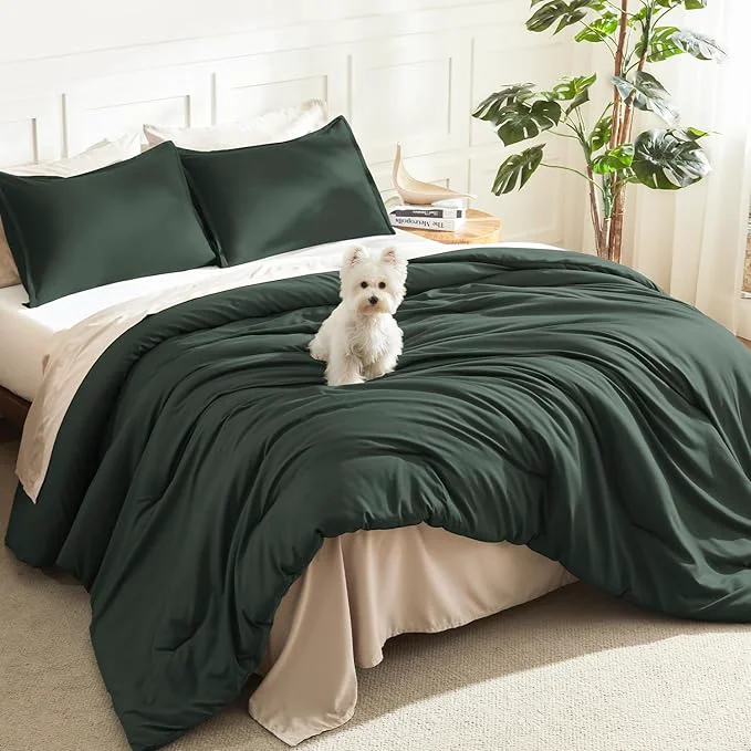 Classic Litanika California King Comforter Set Forest Green - 3 Pieces Cal King Lightweight Soft Plain Bed Comforter Oversized Down Bedding Set - Machine Washable 104x96In 2 Pillowcases Quality