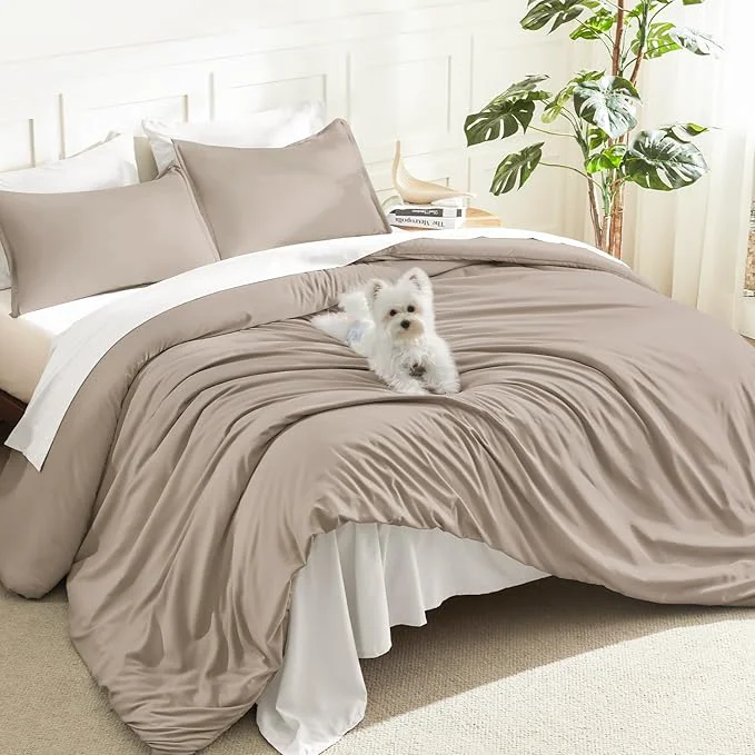 Clean Litanika Light Coffee Oversized King Comforters Super King Size 3 Pieces Lightweight Solid Bedding Comforter Set All Season Fluffy Bed Set 120x120In Comforter amp 2 Pillowcases User-Friendly