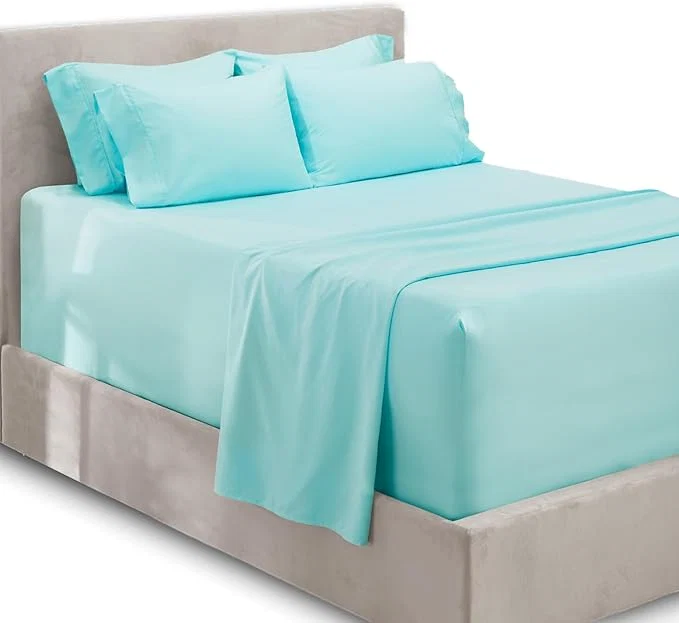 Safe Hearth amp Harbor Extra Deep Pocket Queen Sheets Sets - Fits Mattress 18-24 Inches Deep - Extra Deep Pocket Sheets - 6 Piece Queen Size - Aqua Blue Top-Quality