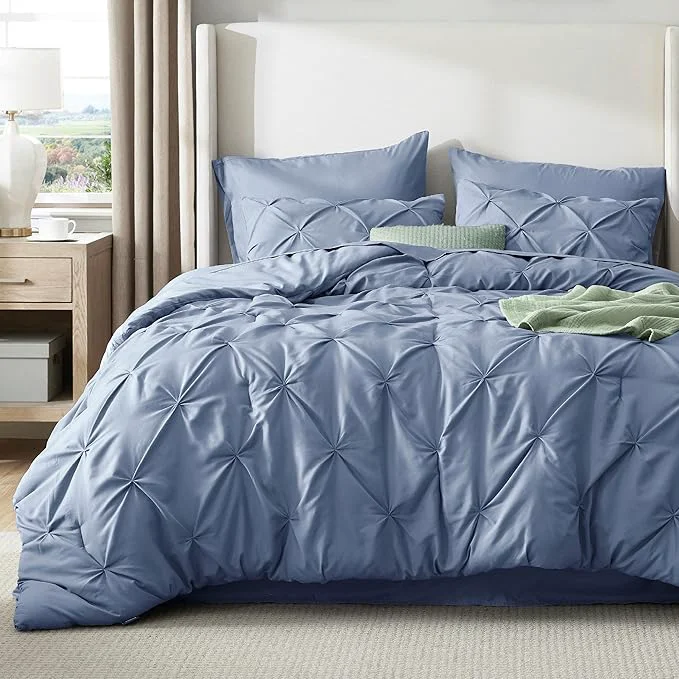 Contemporary Bedsure Twin XL Comforter Set - Extra Long 5 Pieces Dorm Bedding Sets GentleSoft™ Pinch Pleat Slate Blue Bed in a Bag with Pintuck Comforter Sheets Pillowcase amp Sham Effective