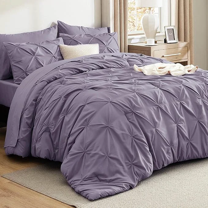 Natural Bedsure Twin Comforter Set Grayish Purple - Bed in a Bag Twin Size Bedding 5 Pieces GentleSoft™ Pintuck Bed Set Gift for Family Pinch Pleat Grayish Purple Comforter with Sheets Pillowcase amp Sham Carefully Designed