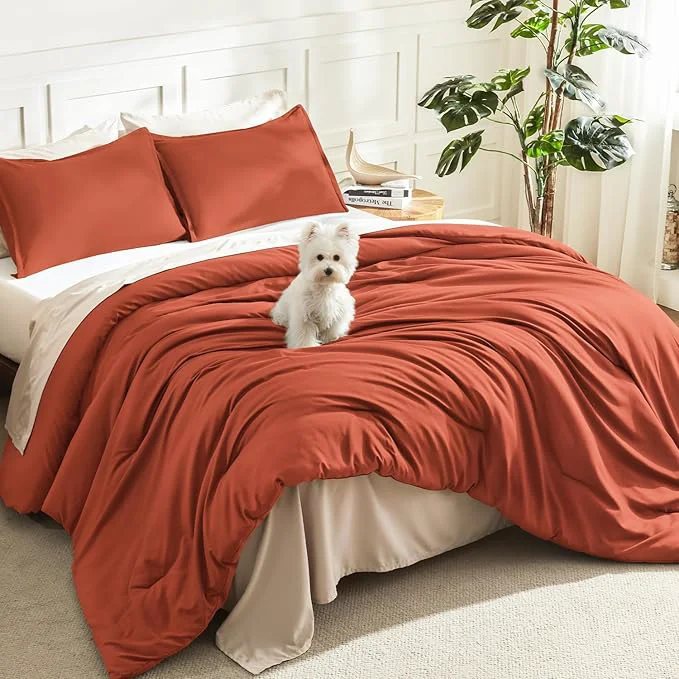 Superior Litanika Comforter King Size Bed Set Burnt Orange 3 Pieces Terracotta Boho Lightweight Fluffy Solid Bedding Comforter Set Rust All Season 104x90In Comforter amp 2 Pillowcases User-Friendly