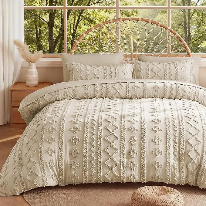 User-Friendly MR amp HM Tufted Boho Comforter Set California King Linen Farmhouse Bedding Set Bed in a Bag Set 7 Pieces with 1 Comforter 2 Pillow Shams 2 Pillowcases 1 Flat Sheet 1 Fitted Sheet for All Seasons Safe