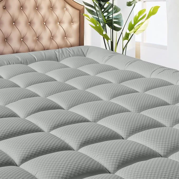 Minimalist MATBEBY King Size Mattress Pad - Cooling Breathable Mattress Topper Quilted Fitted Mattress Protector Pillow Top Mattress Cover with 8-21 quot Deep Pocket Machine Washable Light Grey 78x80 Inches Consistent