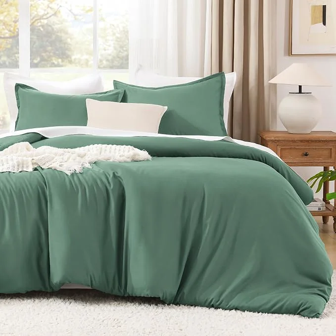 Efficient Litanika Comforters Full Size Haze Green 3 Pieces Lightweight Solid Bedding Set amp Collections All Season Fluffy Bed Set 79x90 Inches Comforter amp 2 Pillowcases Trendy