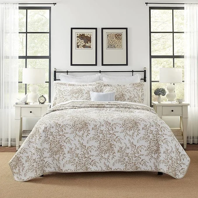 Innovative Laura Ashley - Twin Quilt Set Reversible Cotton Bedding with Matching Sham Medium-Weight for Year Round Use Dorm Essentials Bedford Mocha Healthy