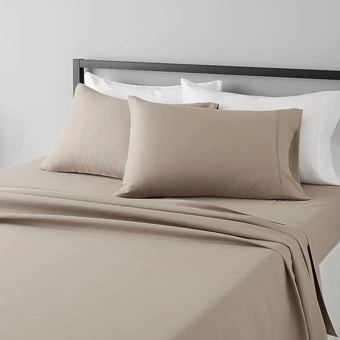 Relaxed Amazon Basics Lightweight Super Soft Easy Care Wrinkle Breathable Microfiber 4 Piece Bed Sheet Set with 14-Inch Deep Pockets Machine Washable Brushed King Taupe Solid Prestigious