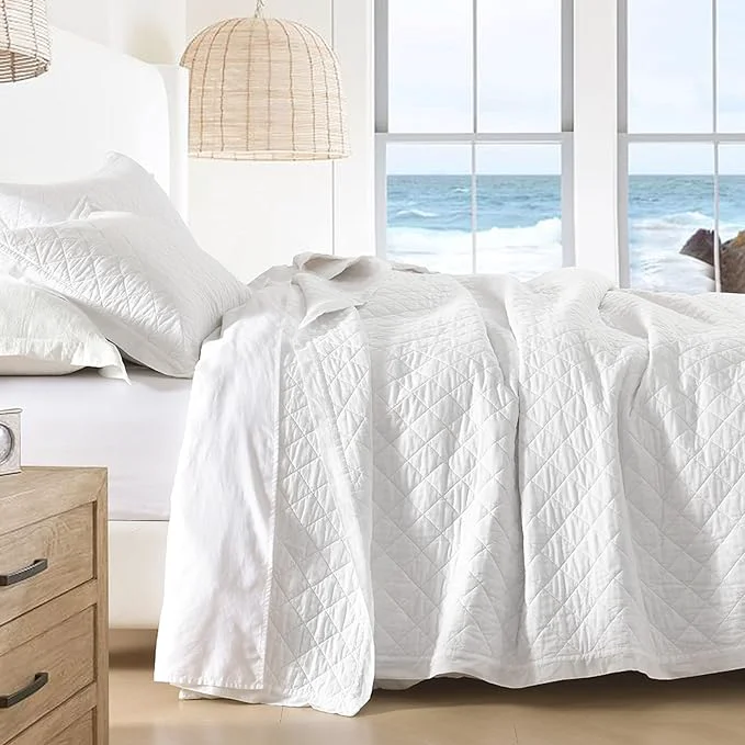 SahSahCasa Quilt Set King Size Cotton Quilt Bedding Set Bedspread Diamond Pattern Stitching Solid Color Chic Lightweight Quilted Comforter for King Bed White All Season 3 Pieces Innovative