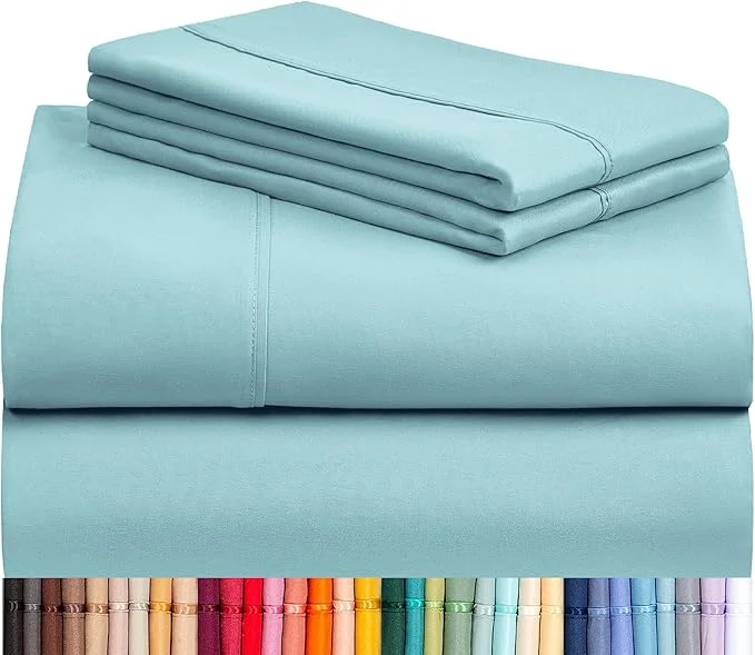 Breathable LuxClub 3 PC Sheet Bed Sheets Deep Pockets 18 quot Eco Friendly Wrinkle -Kids-Fitted Sheets Hypoallergenic Anti-Bacteria Machine Washable Hotel Bedding Silky Soft - Aqua Twin Sustainable